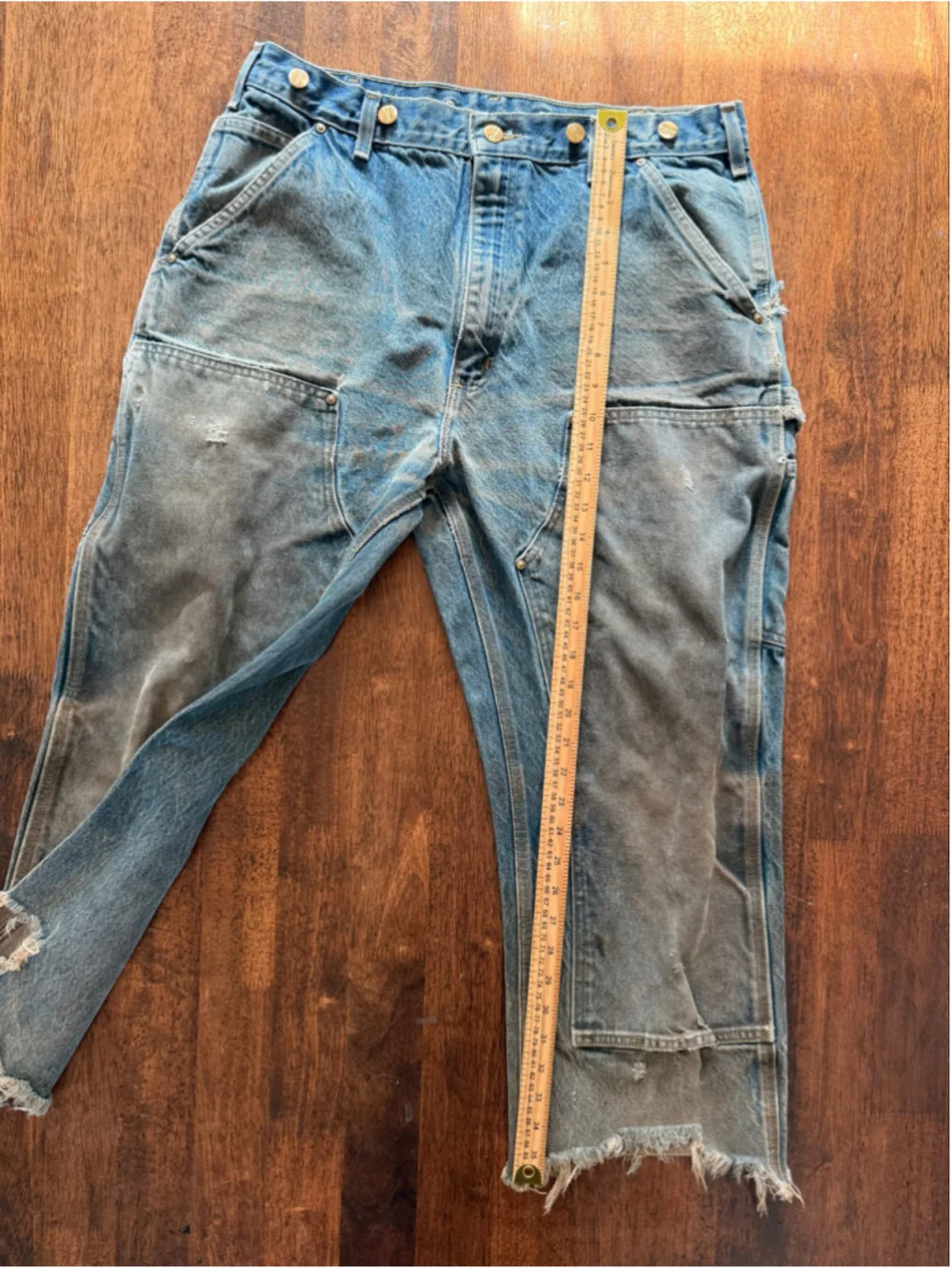 Vintage Carhartt Double Knee Denim Logger Pants Suspender Buttons 36